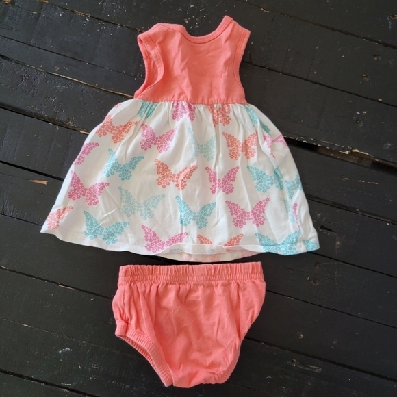 Koala Baby 0-3 Months Girl Butterfly Dress Bloomer Outfit Coral Pink Blue Set - Picture 4 of 4